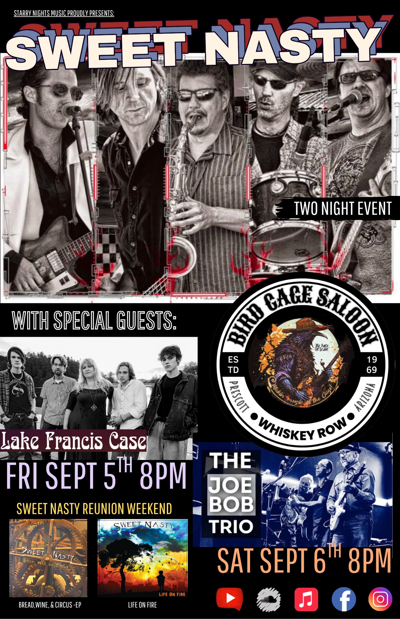 Sweet Nasty Reunion Show Sept 5-6 Bird Cage Prescott