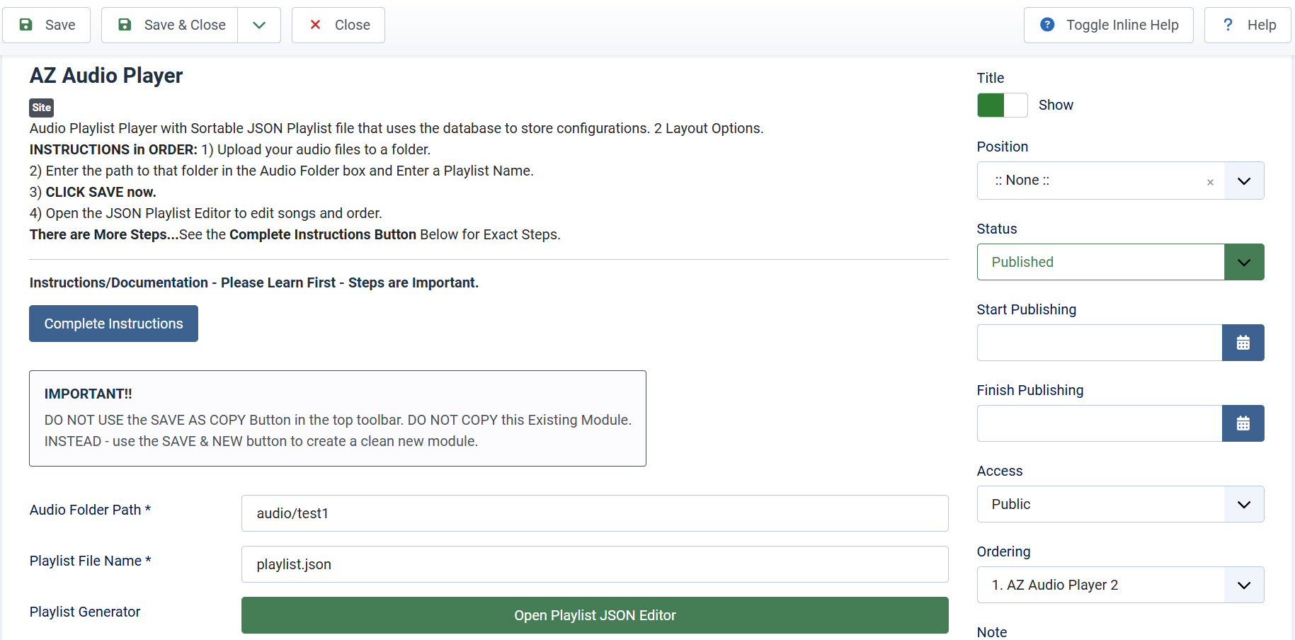 Module Administration Backend Screenshot